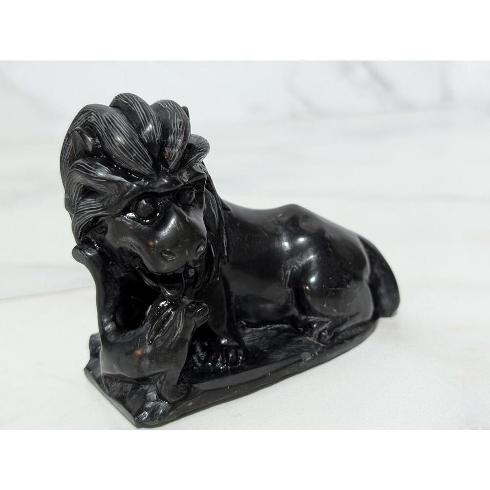 Carved Black Stone Lion Sculpture Figurine